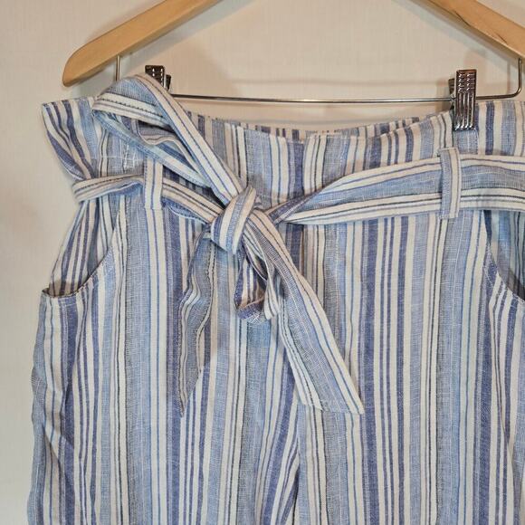 GAP Linen Bld Striped Nautical Coastal Tie Belt Wide Leg High Rise Pants 16 - Picture 3 of 11